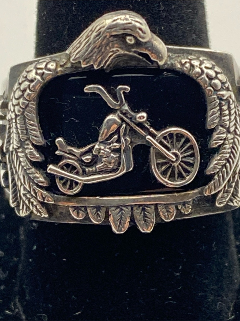 925, Sterling Silver Bradford Exchange Eagle Motorcycle Ring Size 11 Ride Hard